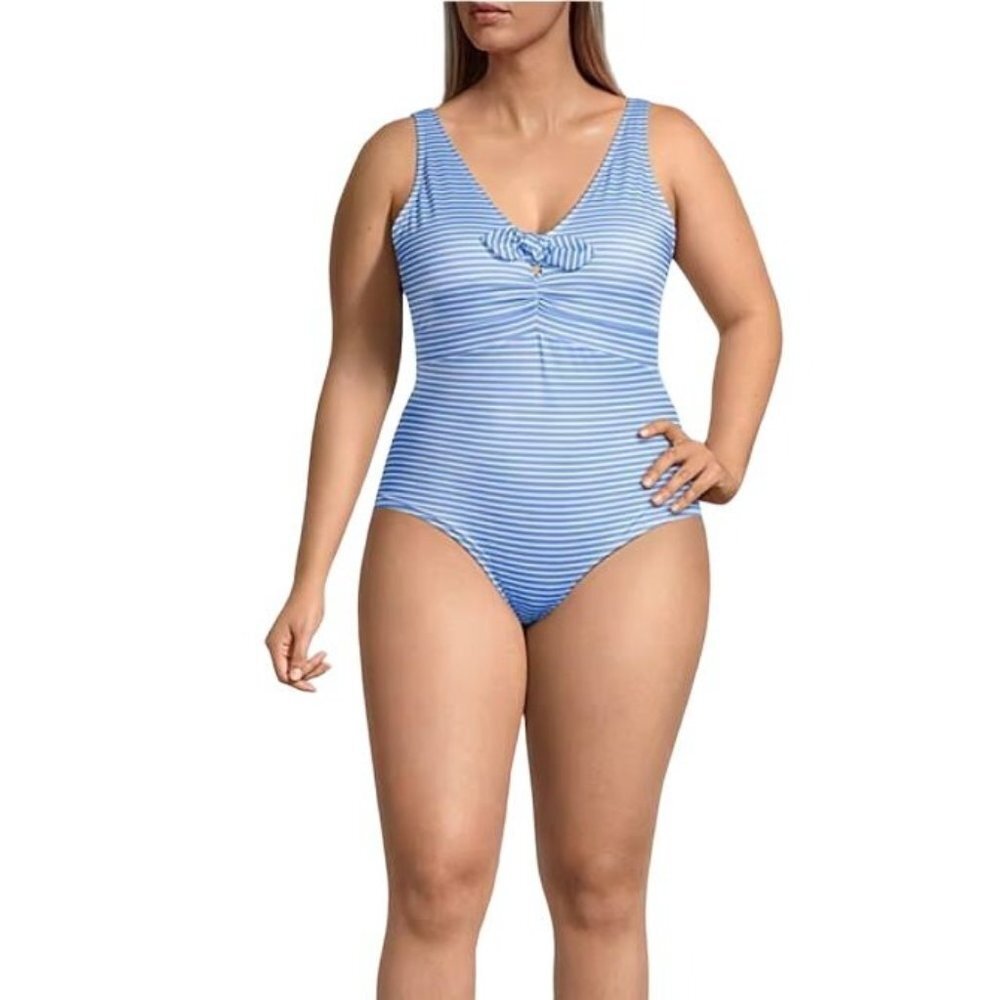 Outdoor Oasis Women's Striped One Piece Swimsuit Plus 2X Moderate Coverage NWT
